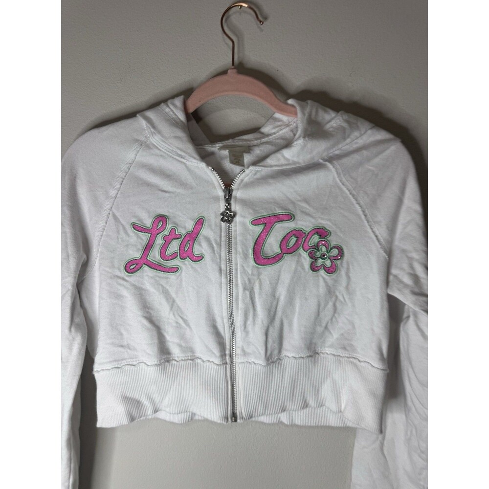Limited Too White/Pink Full Zip Hooded Hoodie Embroidered Logo Teens 20